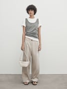 Zara Wide-leg cotton blend satin darted trousers - Beige - Image 0