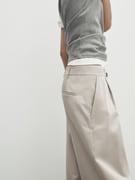 Zara Wide-leg cotton blend satin darted trousers - Beige - Image 1