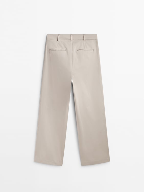 Zara Wide-leg cotton blend satin darted trousers - Beige - Image 5