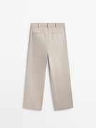 Zara Wide-leg cotton blend satin darted trousers - Beige - Image 5