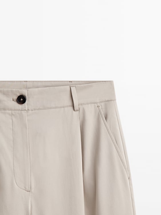 Zara Wide-leg cotton blend satin darted trousers - Beige - Image 6