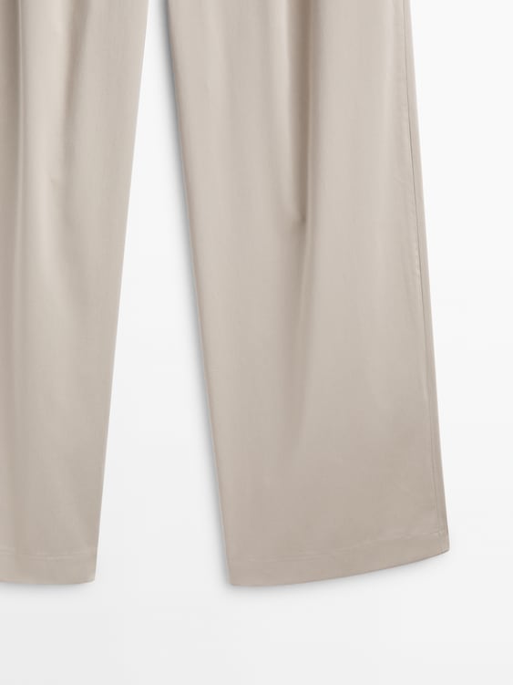 Zara Wide-leg cotton blend satin darted trousers - Beige - Image 7